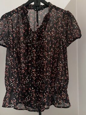 Apt. 9 Black Sheer Dot-Print Ruffle Hem Blouse